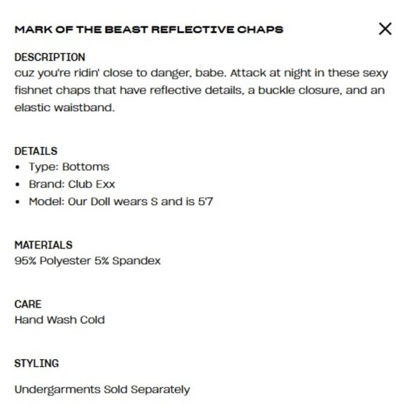 NWT Club Exx Black & Silver High Waist Reflective Fishnet Chaps with Buckle Clos - Picture 6 of 11